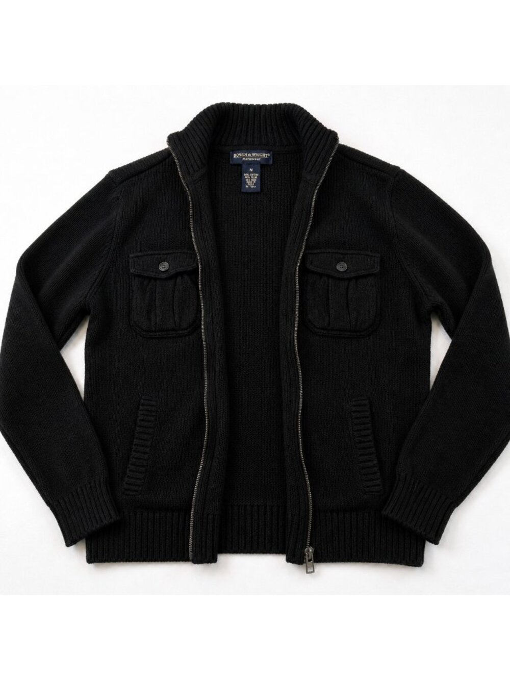 Bowen & Wright Men’s Black Full Zip Sweater Jacket Size M Cotton Blend Pockets